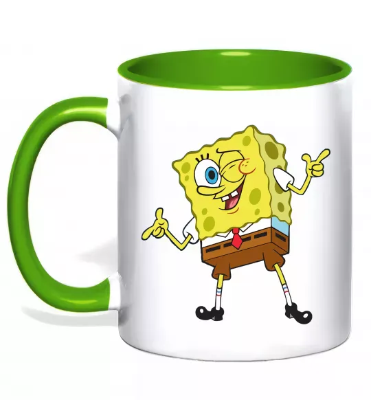 Чашка з кольоровою ручкою Спанч Боб підморгує Зелений фото
