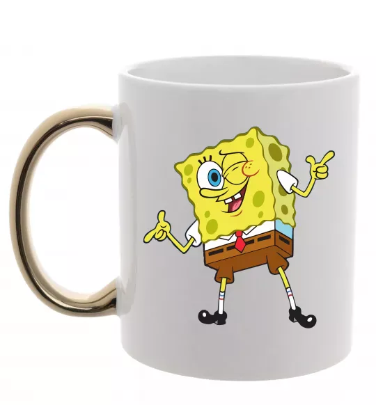 Чашка з кольоровою ручкою Спанч Боб підморгує Золото фото