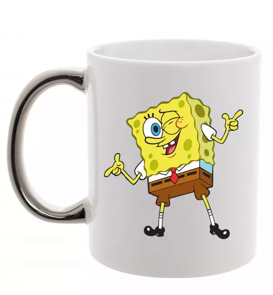 Чашка з кольоровою ручкою Спанч Боб підморгує Срібло фото