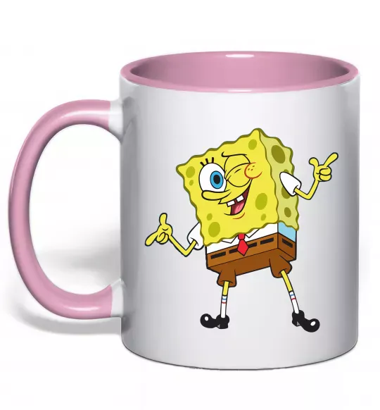 Чашка з кольоровою ручкою Спанч Боб підморгує Ніжно рожевий фото