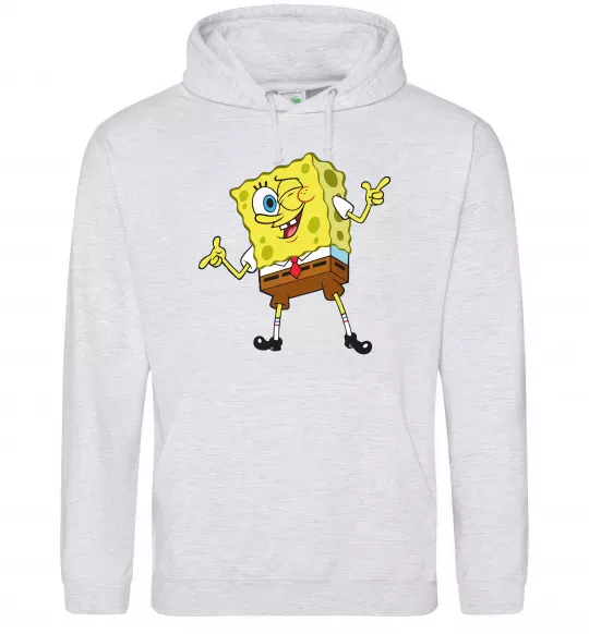 Чоловіча толстовка (худі) Спанч Боб підморгує Сірий меланж фото