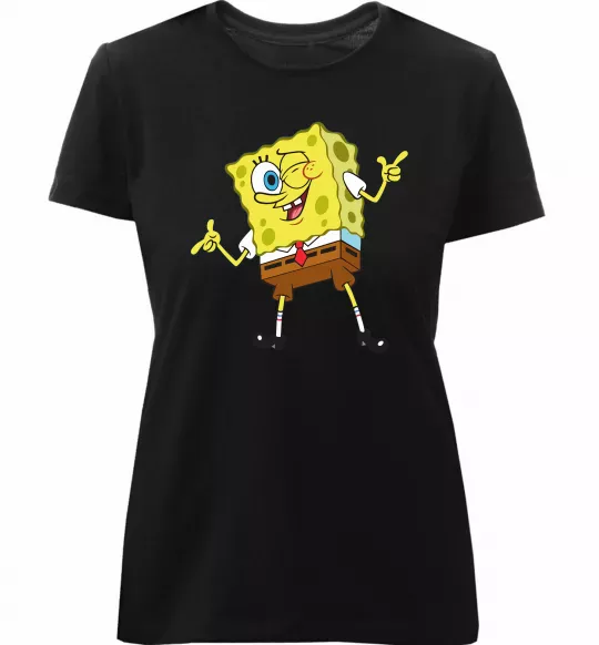 Жіноча преміум футболка Спанч Боб підморгує Чорний фото