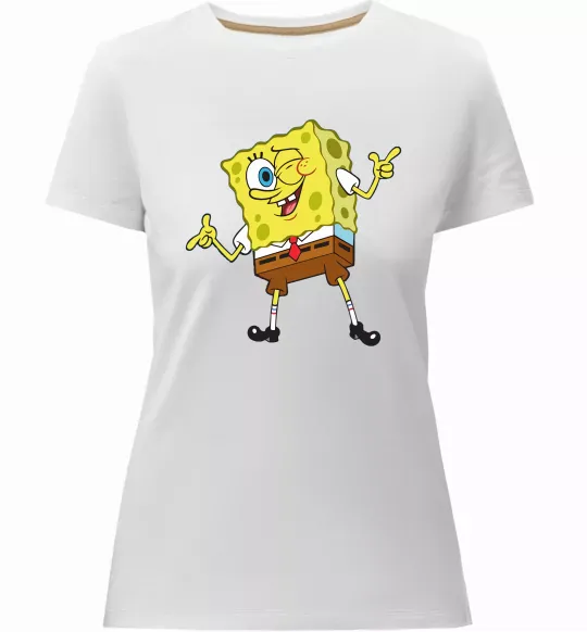 Жіноча преміум футболка Спанч Боб підморгує Білий фото