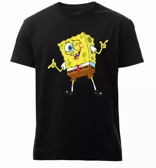 Чоловіча преміум футболка Спанч Боб підморгує Чорний фото