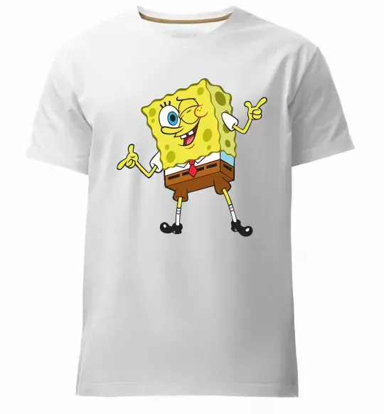 Чоловіча преміум футболка Спанч Боб підморгує Білий фото
