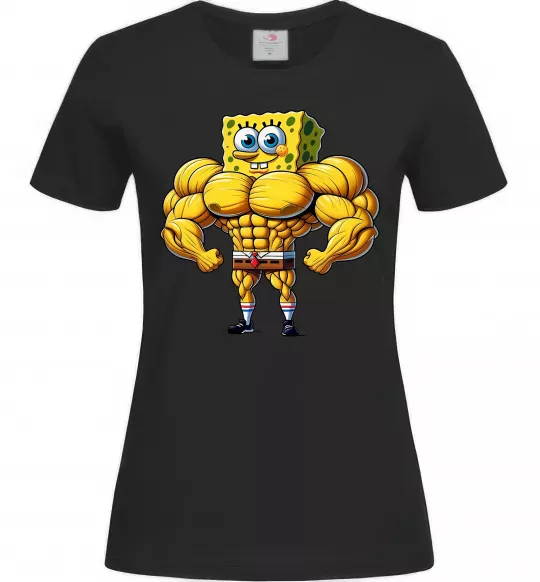 Женская футболка Спанч Боб м'язистий Черный фото