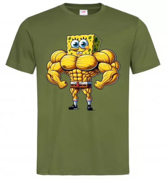 Чоловіча футболка Спанч Боб м'язистий Оливковий фото