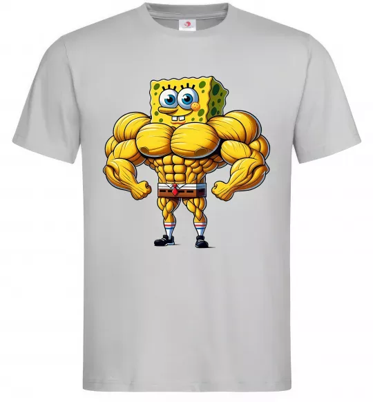 Чоловіча футболка Спанч Боб м'язистий Сірий фото