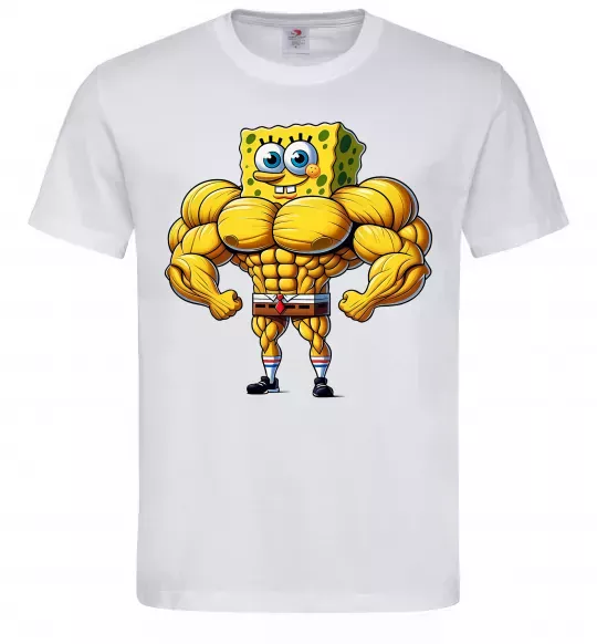 Чоловіча футболка Спанч Боб м'язистий Білий фото