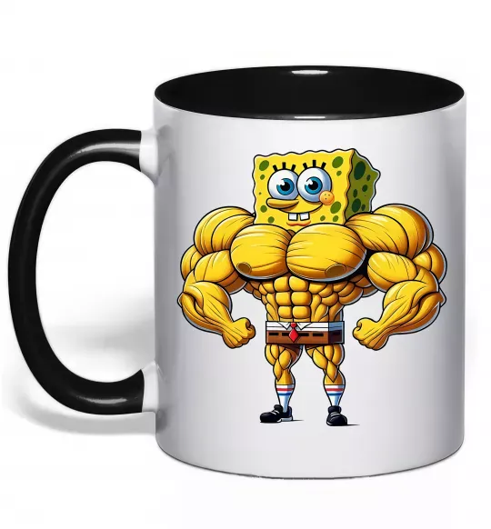 Чашка с цветной ручкой Спанч Боб м'язистий Черный фото