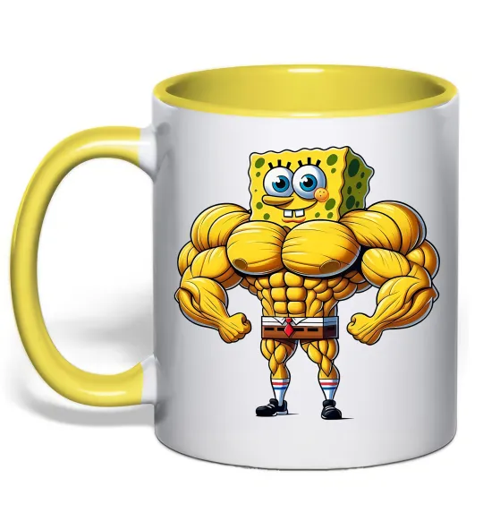 Чашка с цветной ручкой Спанч Боб м'язистий Лимонный фото