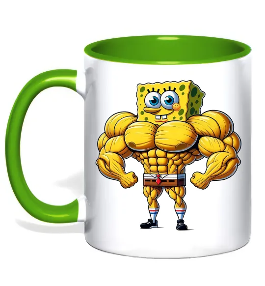 Чашка с цветной ручкой Спанч Боб м'язистий Лаймовый фото