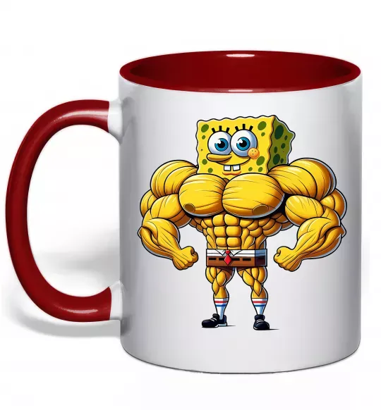 Чашка с цветной ручкой Спанч Боб м'язистий Красный фото