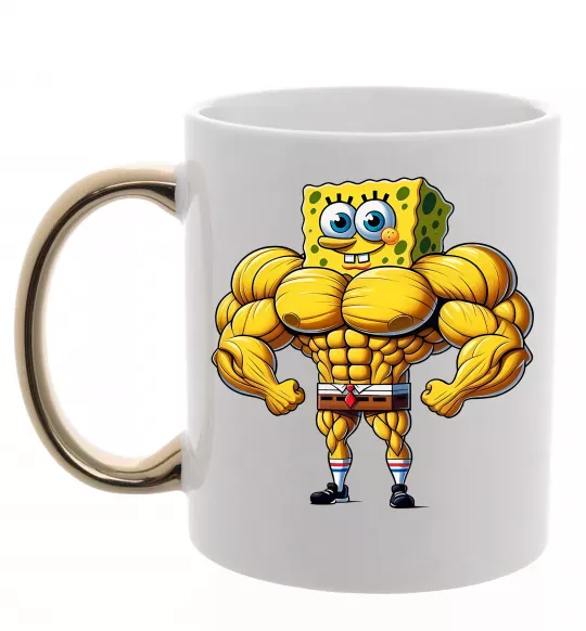 Чашка с цветной ручкой Спанч Боб м'язистий Золото фото
