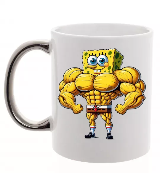 Чашка с цветной ручкой Спанч Боб м'язистий Серебро фото