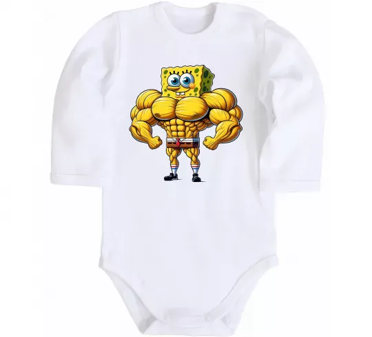 Дитячий бодік Спанч Боб м'язистий Білий фото