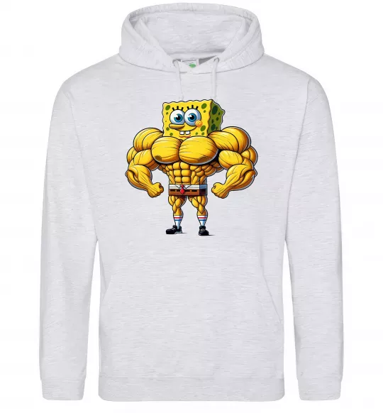 Мужская толстовка (худи) Спанч Боб м'язистий Серый меланж фото