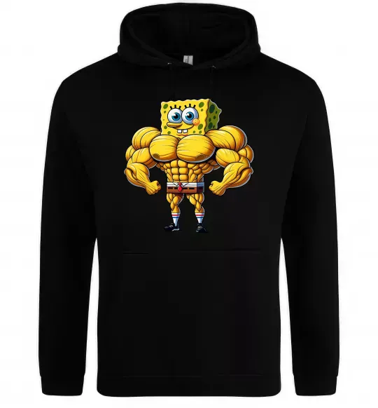Женская толстовка (худи) Спанч Боб м'язистий Черный фото