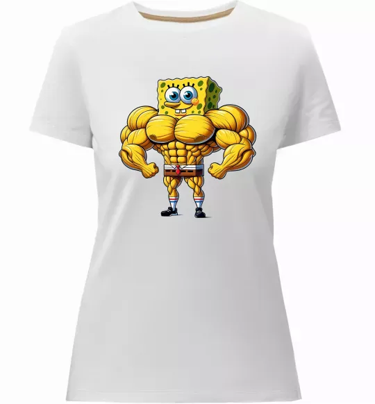 Женская премиум футболка Спанч Боб м'язистий Белый фото