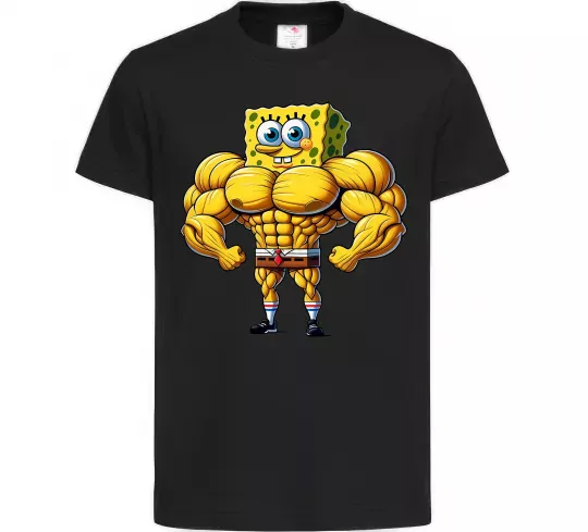 Дитяча футболка Спанч Боб м'язистий Чорний фото