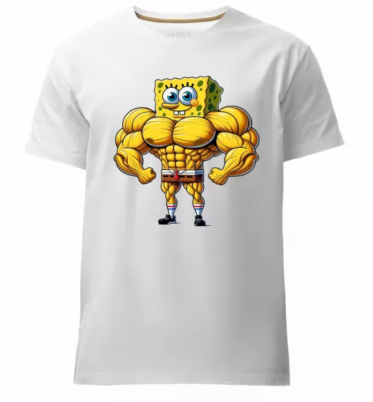 Чоловіча преміум футболка Спанч Боб м'язистий Білий фото