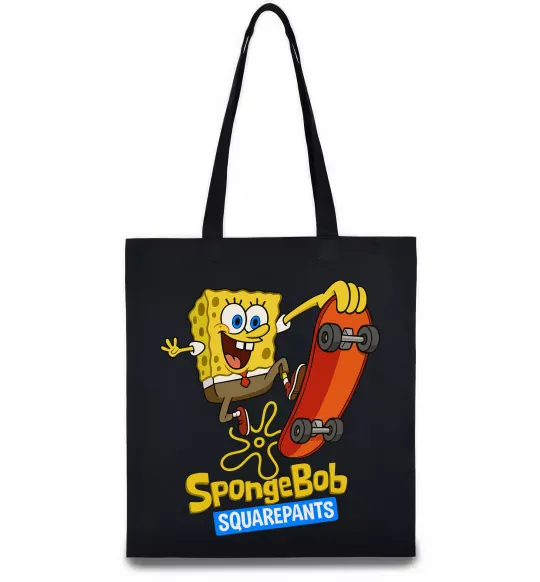 Еко-сумка Спанч Боб на скейті Чорний фото