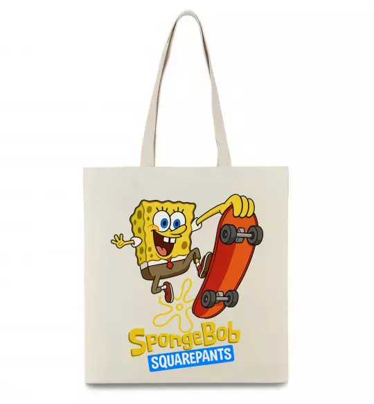 Еко-сумка Спанч Боб на скейті Бежевий фото