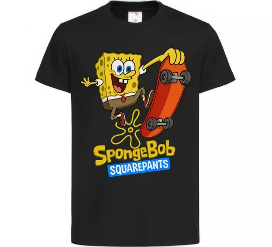 Дитяча футболка Спанч Боб на скейті Чорний фото