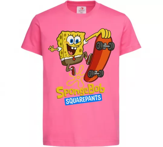 Дитяча футболка Спанч Боб на скейті Яскраво-рожевий фото