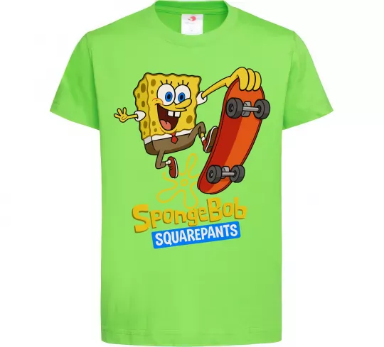 Дитяча футболка Спанч Боб на скейті Лаймовий фото