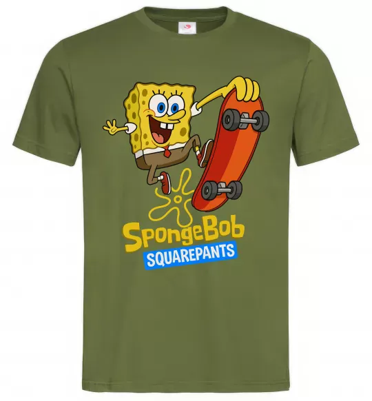 Мужская футболка Спанч Боб на скейті Оливковый фото