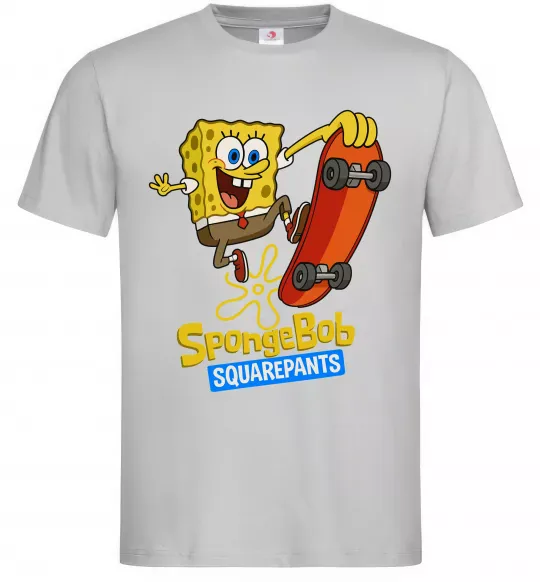 Мужская футболка Спанч Боб на скейті Серый фото