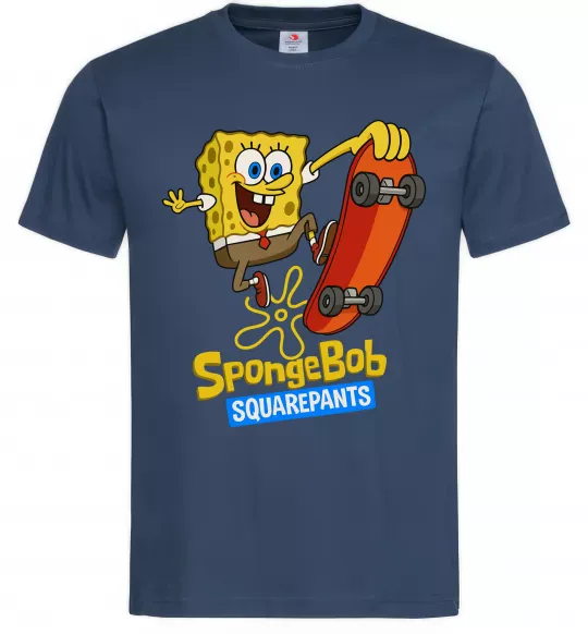 Мужская футболка Спанч Боб на скейті Темно-синий фото