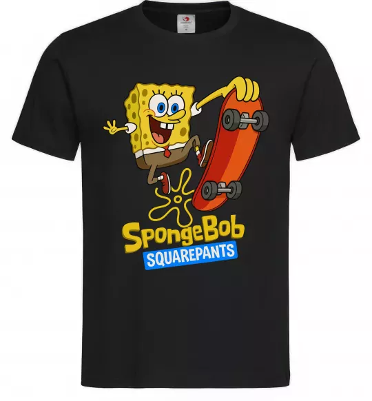 Мужская футболка Спанч Боб на скейті Черный фото