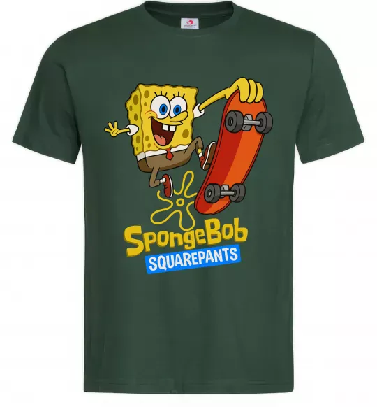 Мужская футболка Спанч Боб на скейті Темно-зеленый фото