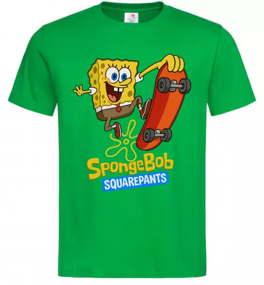 Мужская футболка Спанч Боб на скейті Зеленый фото