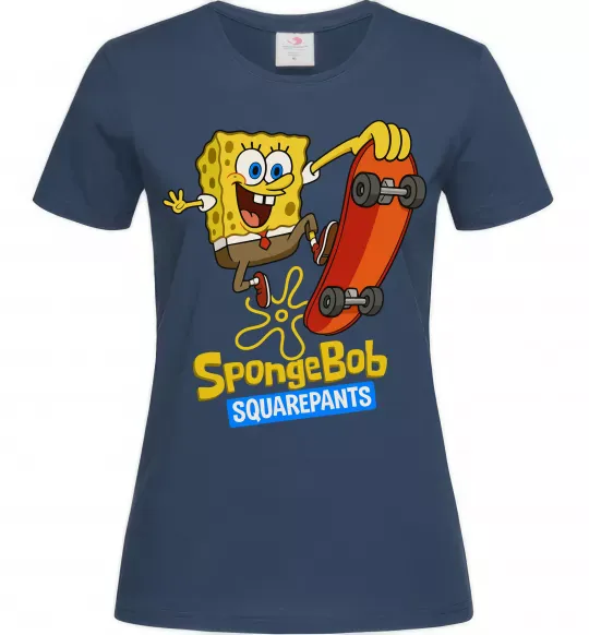 Женская футболка Спанч Боб на скейті Темно-синий фото