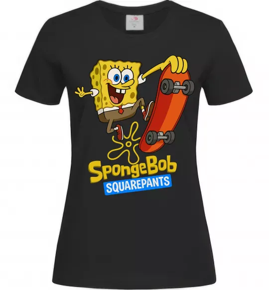 Женская футболка Спанч Боб на скейті Черный фото