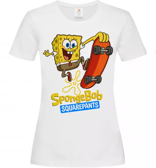 Женская футболка Спанч Боб на скейті Белый фото