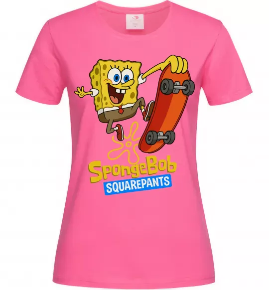Женская футболка Спанч Боб на скейті Ярко-розовый фото