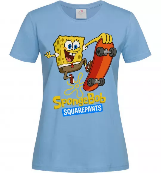 Женская футболка Спанч Боб на скейті Голубой фото