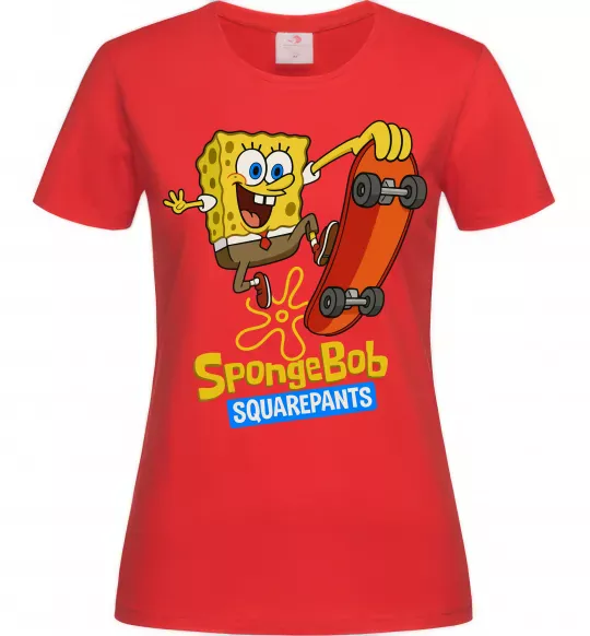 Женская футболка Спанч Боб на скейті Красный фото