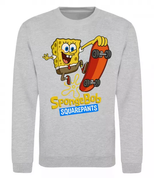 Свитшот Спанч Боб на скейті Серый меланж фото