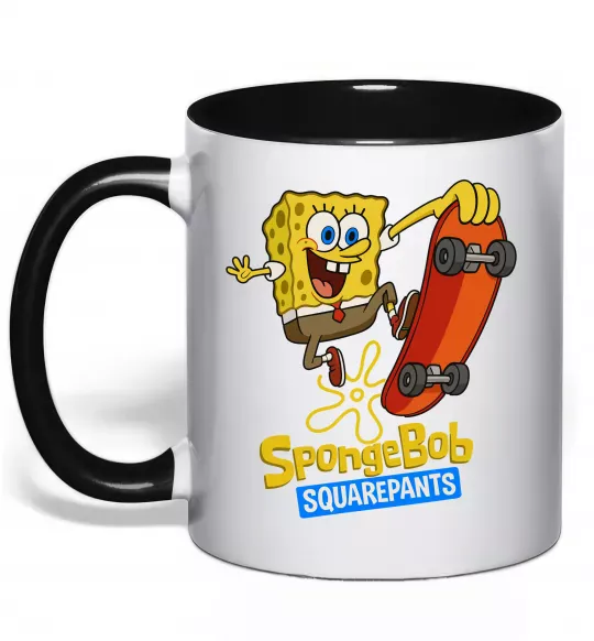Чашка с цветной ручкой Спанч Боб на скейті Черный фото