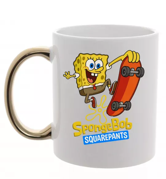 Чашка с цветной ручкой Спанч Боб на скейті Золото фото