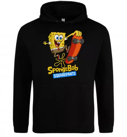 Мужская толстовка (худи) Спанч Боб на скейті Черный фото