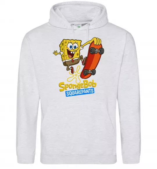 Мужская толстовка (худи) Спанч Боб на скейті Серый меланж фото