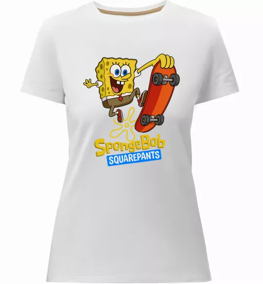 Женская премиум футболка Спанч Боб на скейті Белый фото