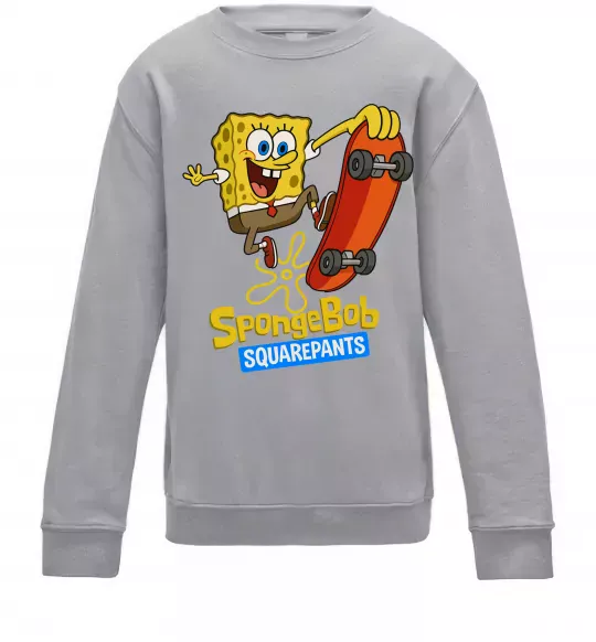 Детский Свитшот Спанч Боб на скейті Серый меланж фото