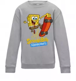 Детский Свитшот Спанч Боб на скейті Серый меланж фото